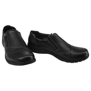 Clarks Collection Carleigh Ray Black Leather Side Zip Slip-On Wide Width 12W